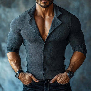 Men's Slim Fit Striped Lapel Long Sleeve Shirt