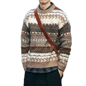 Herrenpullover mit Fair-Isle-Jacquard-Muster und Rundhalsausschnitt, langärmlig