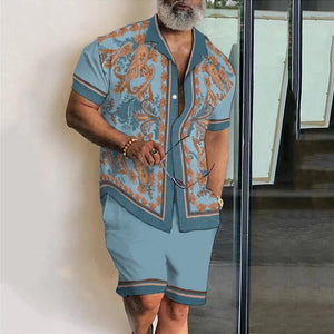 Men's Vintage Perris Lapel Short Sleeve Two-Piece Set