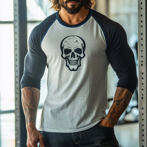 Men's Retro Skull Print Colorblock Casual Sports Round Neck Long Sleeve T-shirt