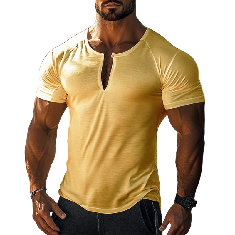 Men's Casual Cotton V-neck Slim Short Sleeve T-shirt