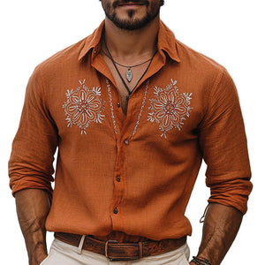 Men's Vintage Embroidery Fashion Long Sleeve Shirt