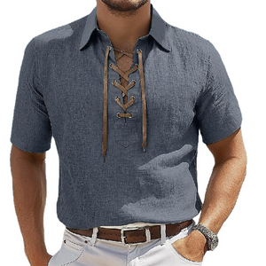 Men's Solid Color Casual Vacation Lace Lapel Short Sleeve Shirt