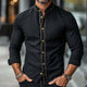 Men's Retro Casual Colorblock Printed Stand Collar Long Sleeve Shirt