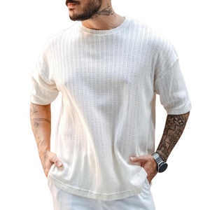 Men's Solid Hollow Out Round Neck Short Sleeve T-shirt