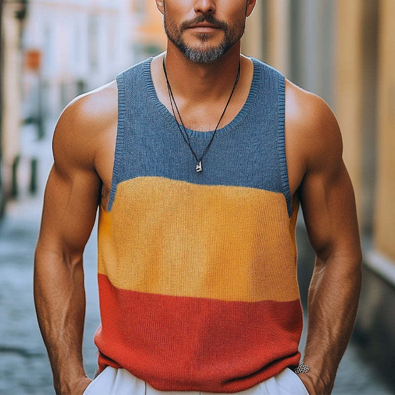 Men's Summer Fashion Colorblock Knitted Tank Top