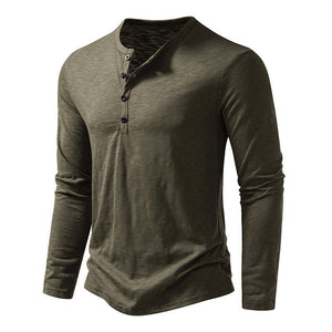 Men's Casual Henley Collar Solid Long Sleeve T-Shirt