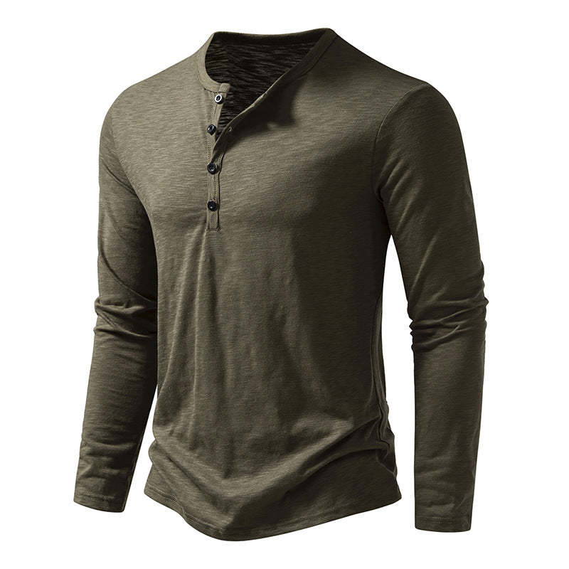 Lässiges, einfarbiges Langarm-T-Shirt mit Henley-Kragen für Herren