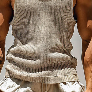 Einfarbiges, gestreiftes und strukturiertes Tanktop für Herren mit Rundhalsausschnitt
