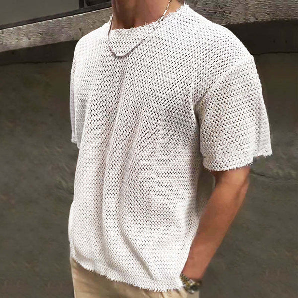 Men's Retro Casual Hollow Refreshing Round Neck Knitted Short Sleeve T-shirt