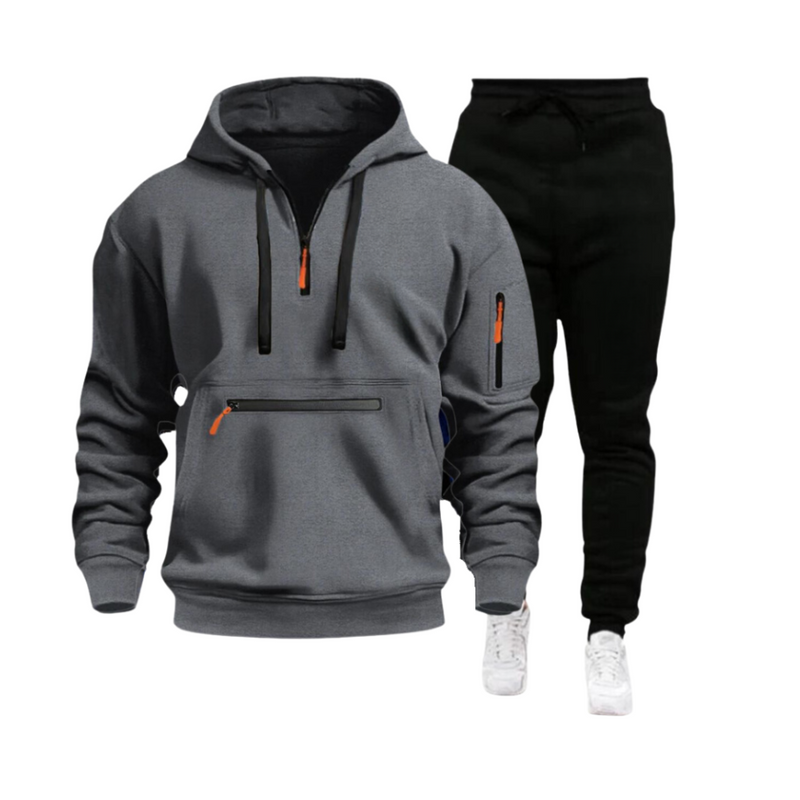 CASUAL SPORTS MULTI ZIPPER ARM POCKET MEN'S SWEATSHIRT HOODIE OUTFIT