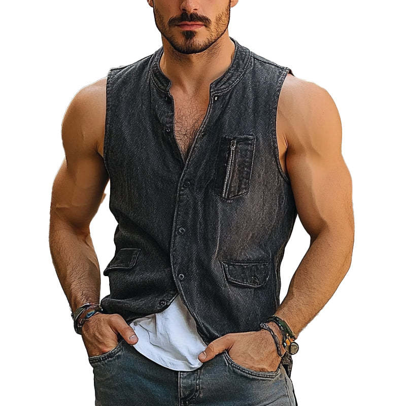 Einreihige Vintage-Jeansweste für Herren
