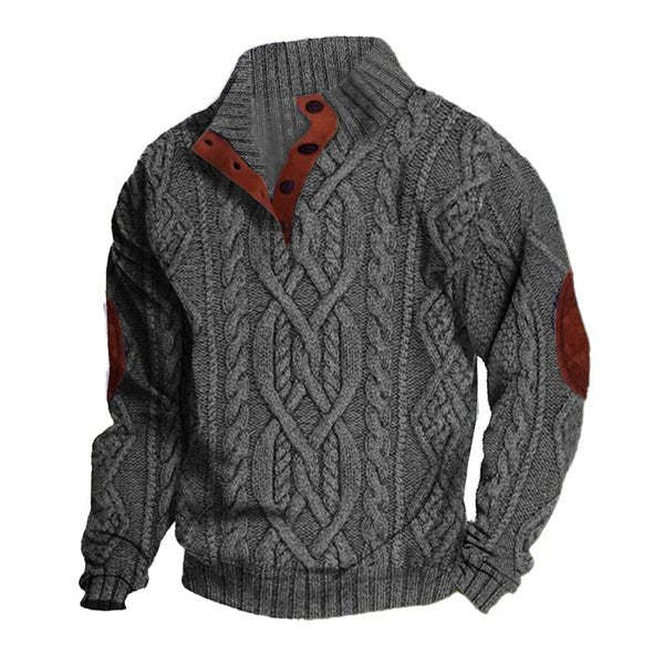 Herren-Strickpullover mit Zopfmuster und Stehkragen im Vintage-Stil