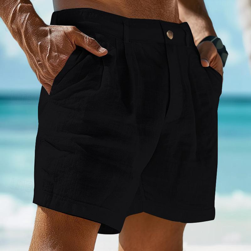 Herren Leinen Einfarbige Sommershorts Strandshorts