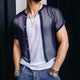 Men's Retro Casual Mesh Cropped Button Short Sleeve Shirt