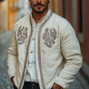 Men's Spring Cotton And Linen Embroidered Jacket