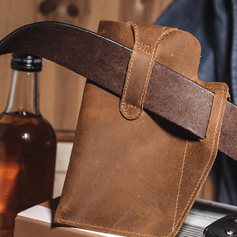 Men's Retro Casual Cell Phone Leather Waist Bag