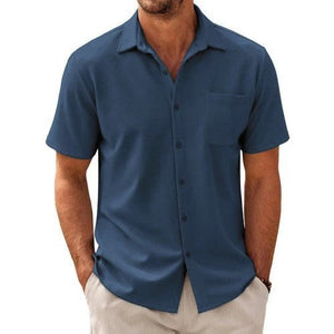 Men's Casual Cotton Blend Short Sleeve Shirt
