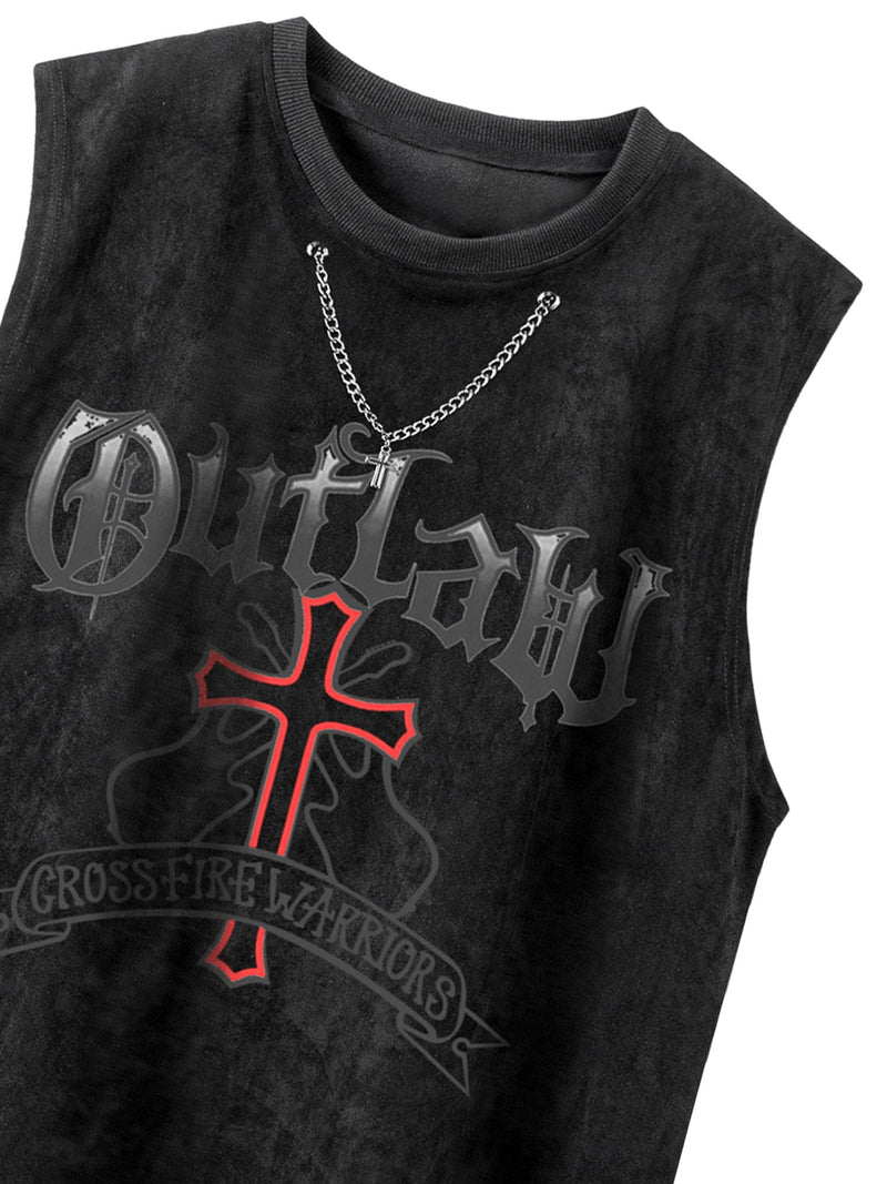 Cross Chain Suede Street Rap Sleeveless Vest