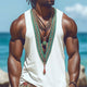 Herren Sommer Tank Top mit tiefem V-Ausschnitt, Retro-Stickerei, lässig