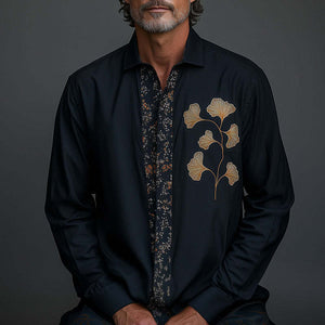 Herren Frühlingsmode Besticktes Langarmhemd