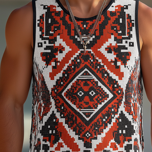 Men's Retro Casual Ethnic Style Printed Round Neck Tank Top
