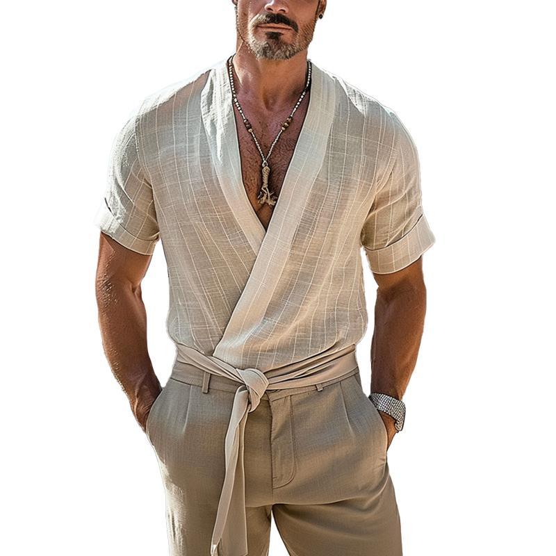 Men's Retro Solid Color Round Neck Raw Edge Short Sleeve T-Shirt