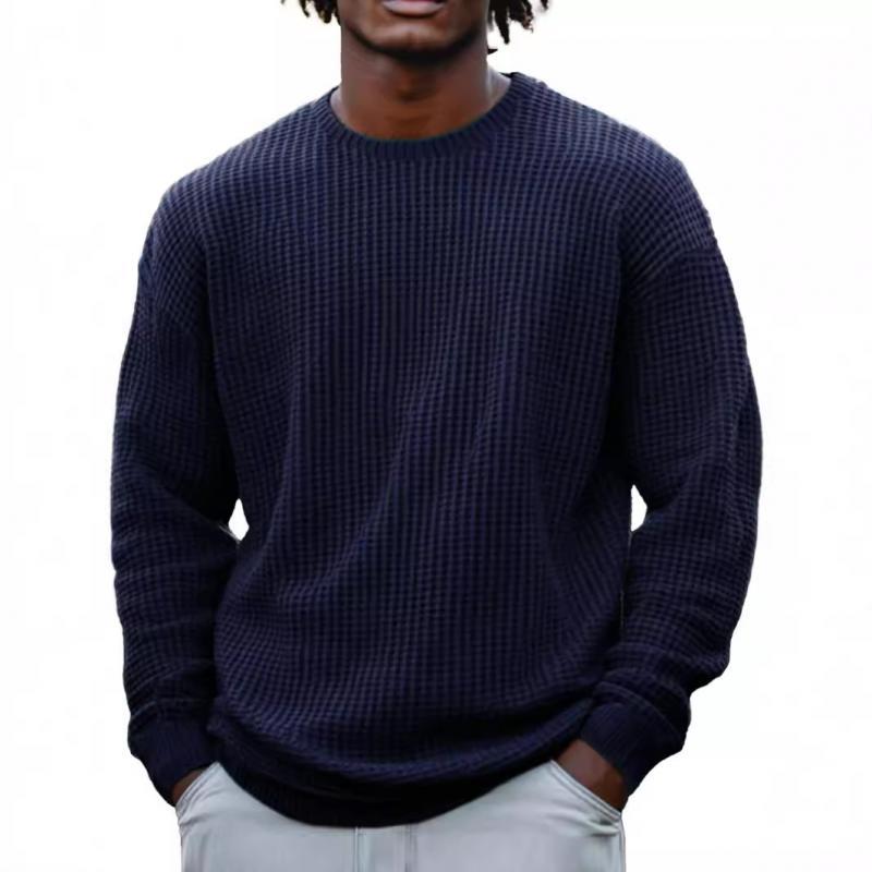 Einfarbiges, langärmliges Sweatshirt mit Waffelmuster und Rundhalsausschnitt für Herren