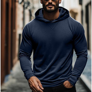 Men's Casual Solid Color Hooded Long Sleeve T-Shirt