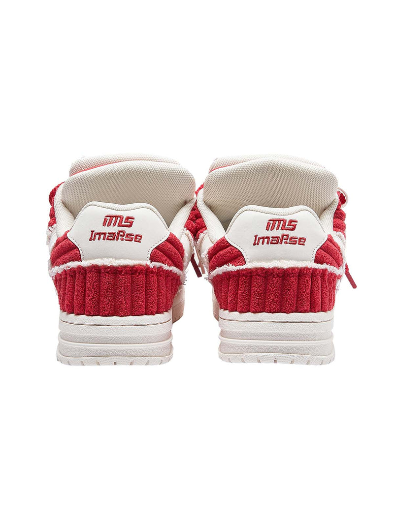 Red Contrast Color Button Decorated Sneakers