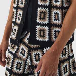 Herren Frühling und Sommer Mode Casual Hollow Gestrickt Kurzarm T-Shirt Shorts Set