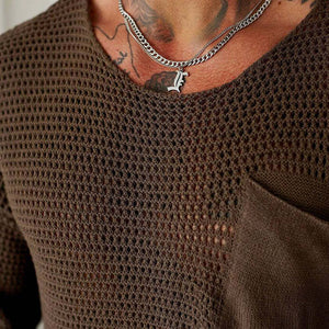 Herren-Strickpullover mit lockeren Taschen und kurzen Ärmeln