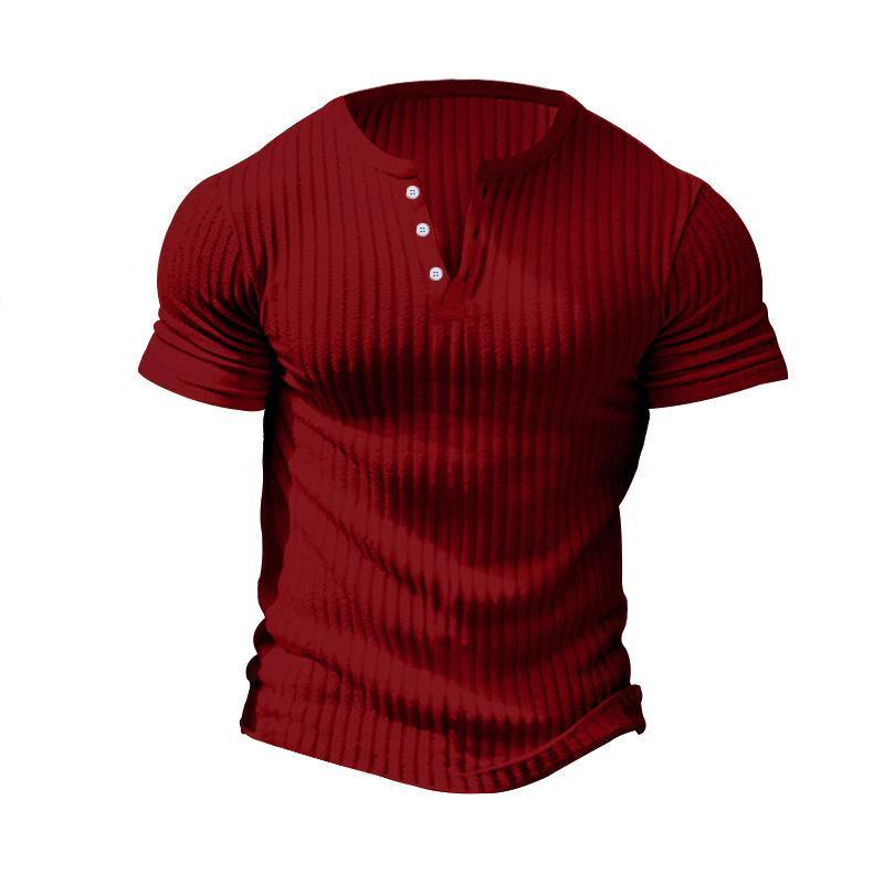 Men's Casual Stretch Knit Short Sleeve Henley T-Shirt