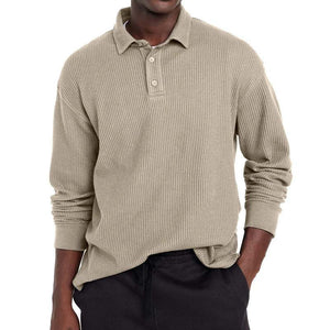 Lässiges, einfarbiges Poloshirt mit Knopfleiste und langen Ärmeln für Herren