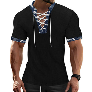 Men's Casual Contrast Color Laced Short Sleeve T-Shirt