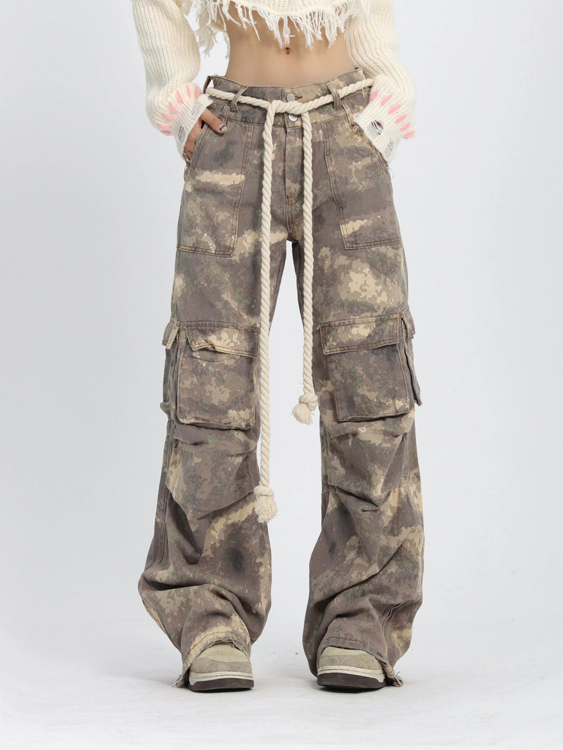 Camo Baggy Wide Leg Pockets Cargo Pants