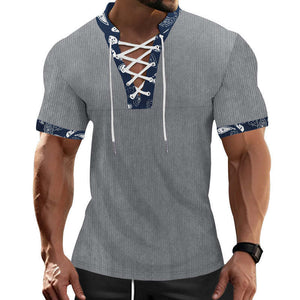 Men's Casual Contrast Color Laced Short Sleeve T-Shirt