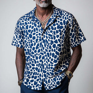 Men's Spring Fashion Leopard Print Casual Sports Short Sleeve Shirt
