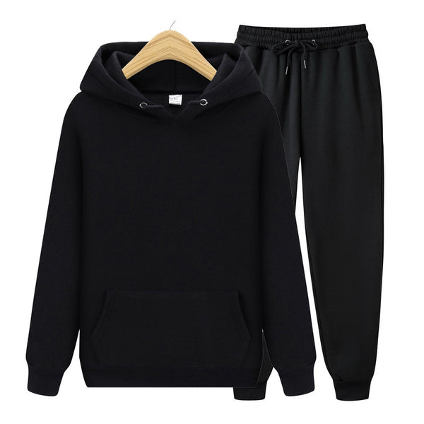 SOLID COLOR PULLOVER SWEATSHIRT SPORTS SUIT SWEATSHIRT SET FLEECE MEN'S HOODED SWEATSHIRT