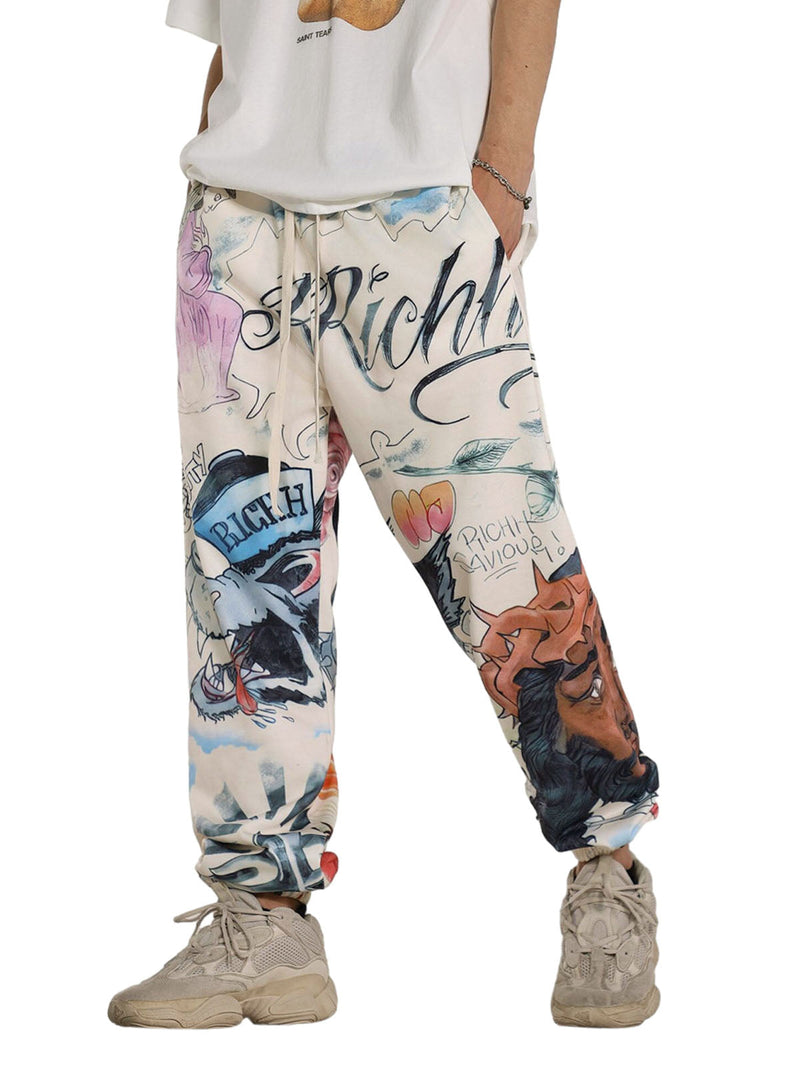 Drawstring Full Graffiti Cuffed Pants