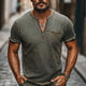 Men's Dark Green Distressed Half-Zip Casual Skin Friendly T-Shirt