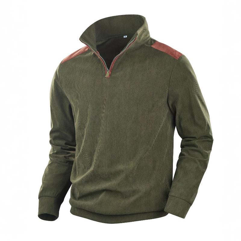 Herren-Sweatshirt mit Vintage-Patchwork und Stehkragen