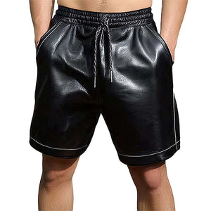 Men's Summer Basics Pure Black Loose Leather Shorts
