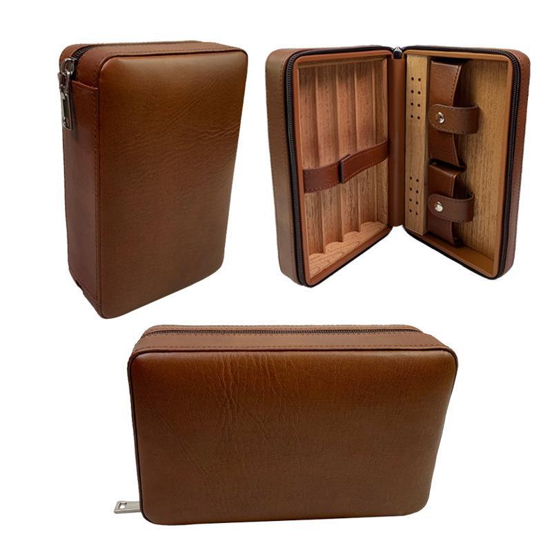 Men's Portable Cigar Humidor Leather Set Storage Bag