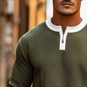 Men's Colorblock Zipper Crewneck Casual Sweater
