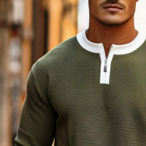 Lässiger Herrenpullover mit Colorblock-Reißverschluss und Rundhalsausschnitt