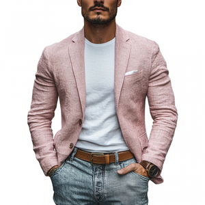 Men's Casual Linen Blended Notched Lapel Single Breasted Slim Fit Blazer