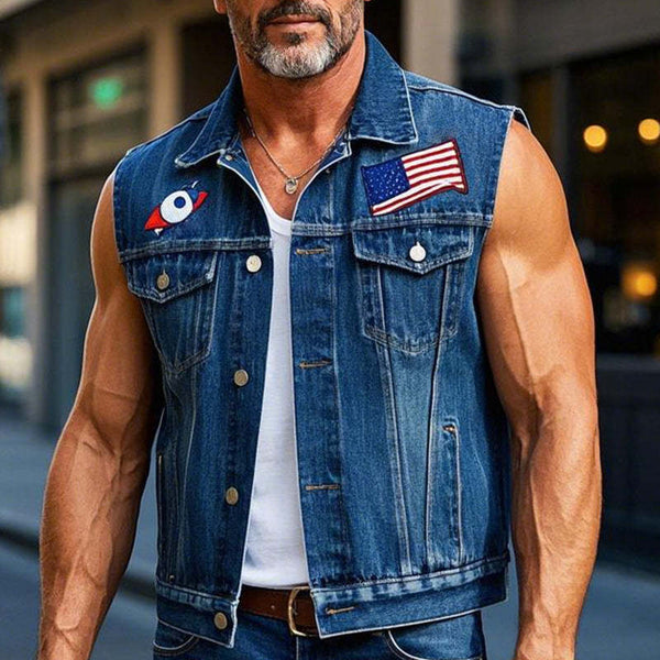 Men's Simple Patch Denim Vest