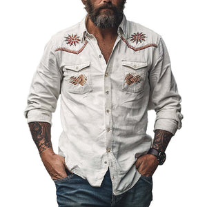 Herren-Langarmhemd aus bestickter Vintage-Baumwolle 