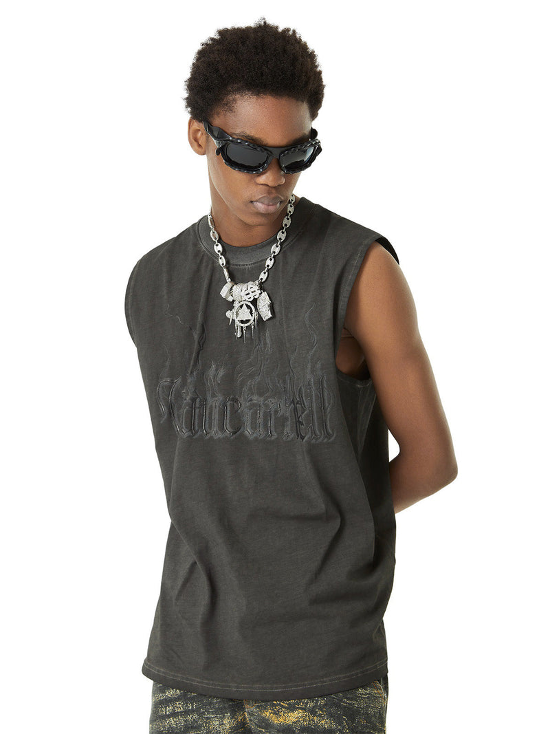 Washed Flame Letters Street Rap Vest